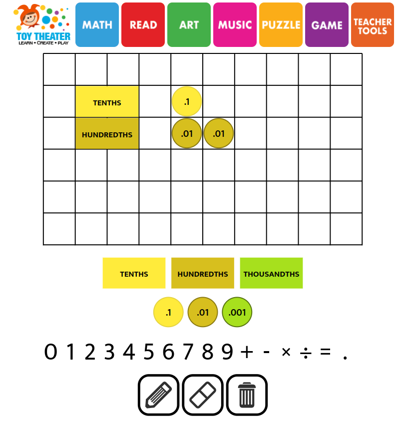 Place Value Disks Decimals from Toy Theater A Dash of Research